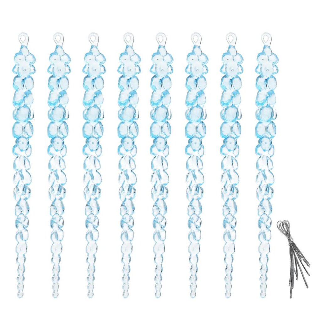 Set of 8 Plastic 7 Inch Blue Icicle Christmas Ornaments